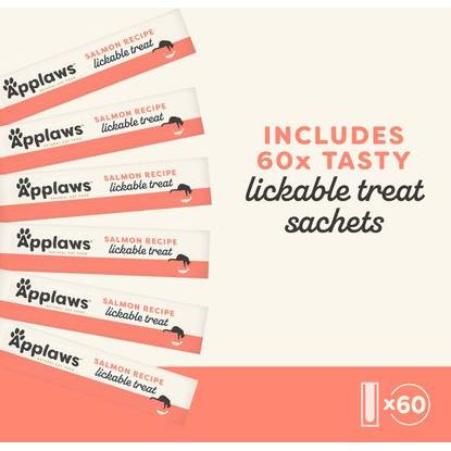 Golosinas para lamer de puré de salmón para gatos, tubo de 0.5 oz, 60 unidades