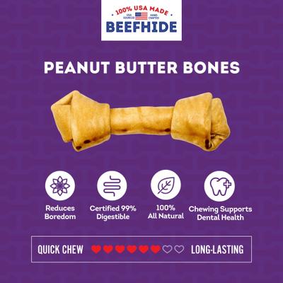 USA Beefhide Bones 9 to 10-in Peanut Butter Flavor Dog Chews