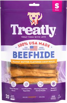 USA Beefhide Chip Rolls 5 to 6-in Peanut Butter Flavor Dog Chews, 20 count