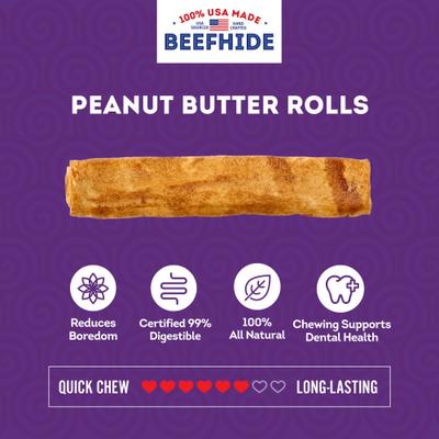 USA Beefhide Chip Rolls 5 to 6-in Peanut Butter Flavor Dog Chews, 20 count