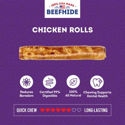 USA Beefhide Rolls 8 to 9-in Chicken Flavor Dog Chews, 15 count