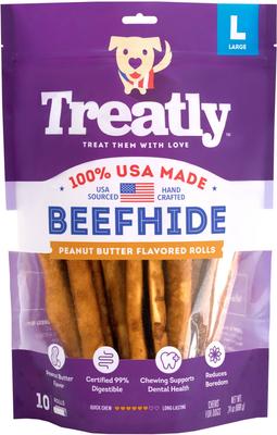 USA Beefhide Rolls 8 to 9in Peanut Butter Flavor Dog Chews, 10 count