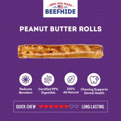 USA Beefhide Rolls 8 to 9in Peanut Butter Flavor Dog Chews, 10 count