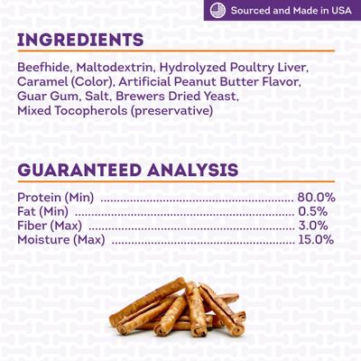 USA Beefhide Rolls 8 to 9in Peanut Butter Flavor Dog Chews, 10 count