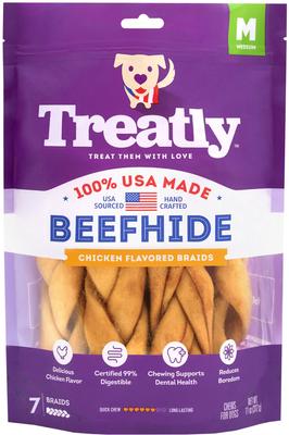 USA Beefhide Braids 7 to 8-in Chicken Flavor Dog Chews, 7 count