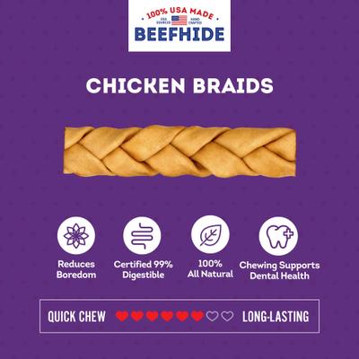 USA Beefhide Braids 7 to 8-in Chicken Flavor Dog Chews, 7 count