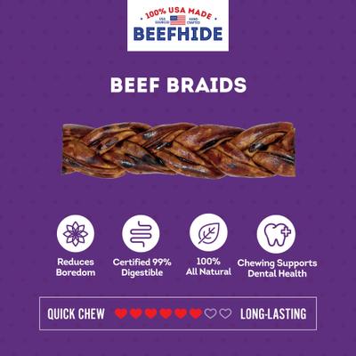 USA Beefhide Braids 7 to 8-in Peanut Butter Flavor Dog Chews, 7 count