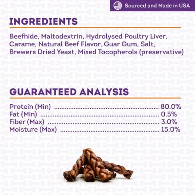 USA Beefhide Braids 7 to 8-in Peanut Butter Flavor Dog Chews, 7 count