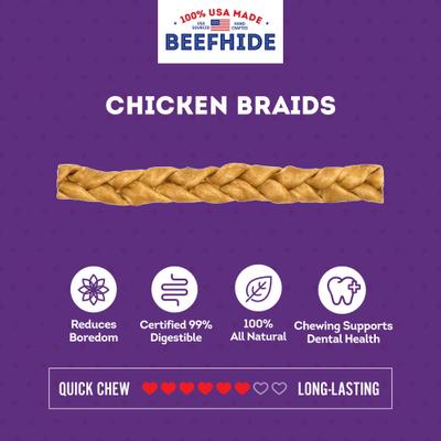 USA Beefhide Braids 12 to 13-in Chicken Flavor Dog Chews, 2 count