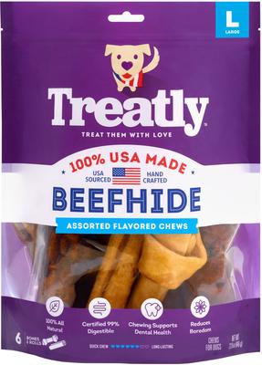 USA Beefhide Large Assorted Chicken & Beef Flavor Dog Chews, 6 count