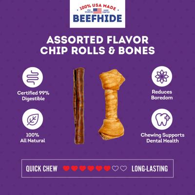 USA Beefhide Large Assorted Chicken & Beef Flavor Dog Chews, 6 count