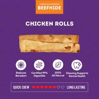 American Sourced Beefhide Rolls 4 to 5-in Chicken Flavor Dog Chews, 16 count