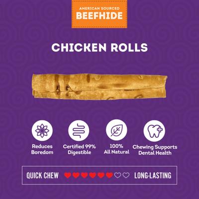 American Sourced Beefhide Rolls 8 to 9-in Chicken Flavor Dog Chews, 10 count