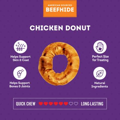 American Sourced Beefhide Donut 3 to 4-in Chicken Flavor Dog Chews, 8 count