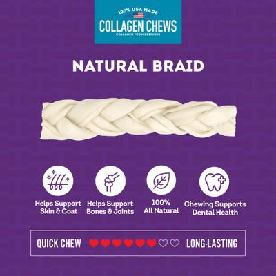 USA Collagen Braids 6 to 7-in Natural Flavor Dog Chew Treats, 15 count