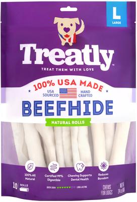 USA Beefhide Rolls 8 to 9-in Natural Flavor Dog Chews, 10 count