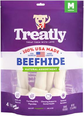 USA Beefhide Medium Assorted Natural Flavor Dog Chews, 4 count