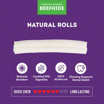 American Sourced Beefhide Rolls 8 to 9-in Natural Flavor Dog Chews, 10 count