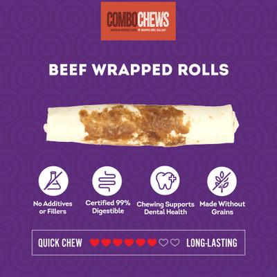 Combo Beefhide Rolls 7-in with Beef Meat Wrap Dog Chews, 3 count