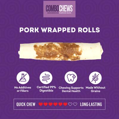 Combo Beefhide Rolls with Pork Meat Wrap Dog Chews, 3 count, Medium