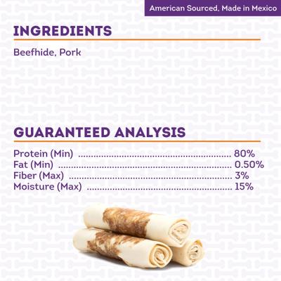 Combo Beefhide Rolls with Pork Meat Wrap Dog Chews, 3 count, Medium