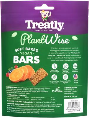 PlantWise Sweet Potato & Berries Vegan Bars Dog Treats, 5-oz bag