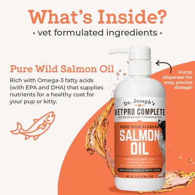 Pure Wild Alaskan Salmon Oil Skin & Coat Supplement Food Topper for Dogs, 16-fl oz bottle