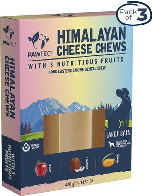 Himalayan Cheese Chews Large All Natural High-Protein Grain-Free with Apple Coconut & Mango Dental Dog Treats, 3 count