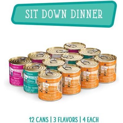 Alimento húmedo para perros desmenuzado sin cereales Dogs in the Kitchen, paquete variado de pollo, pavo y salmón, lata de 10 oz, caja de 12