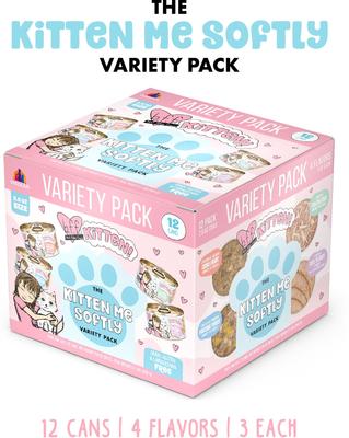 Kitten Softly Chicken, Tuna & Salmon Variety Pack Grain-Free Shredded Wet Cat Food, 2.8-oz can, case of 12