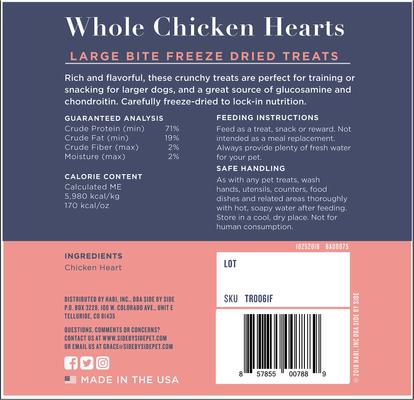 Side By Side Warming Whole Chicken Hearts Freeze-Dried Dog Treats, 4-oz bag