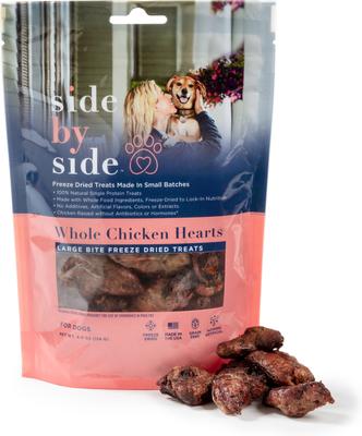 Side By Side Warming Whole Chicken Hearts Freeze-Dried Dog Treats, 4-oz bag