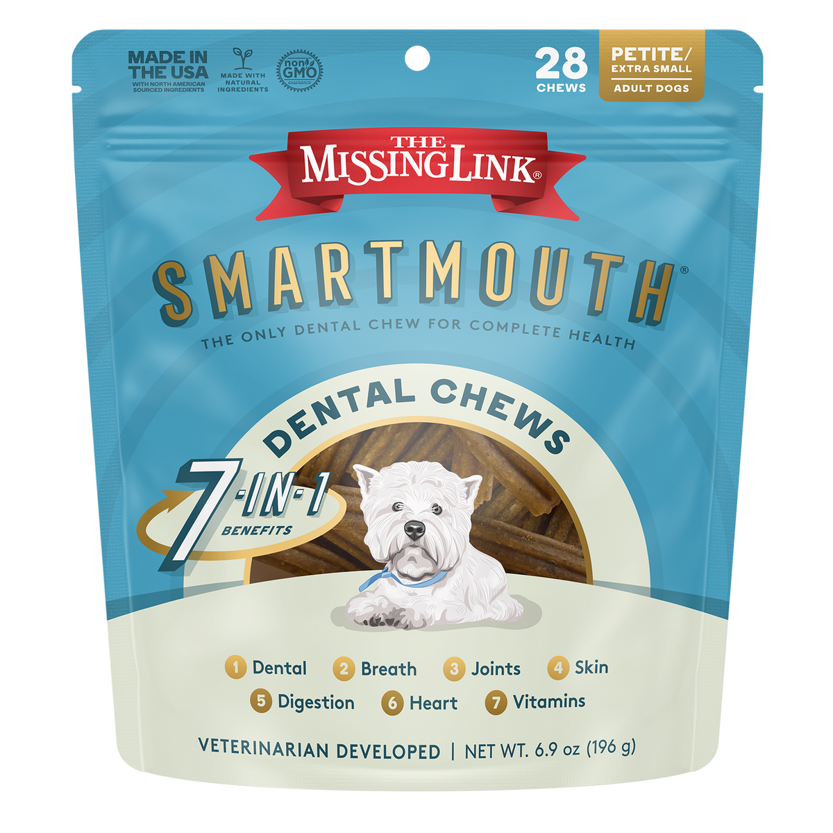 The Missing Link Smartmouth, extra pequeño, 28 masticables, empaque oficial