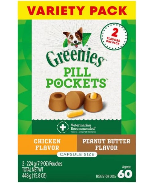 Greenies, Pill Pockets Soft Treats para cápsulas grandes, 5 sabores. 60 chews