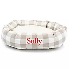 Majestic Pet Personalized Checkered Sherpa Bagel Cat & Dog Bed