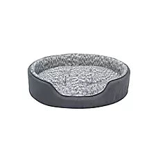 FurHaven Two-Tone Fur & Suede Oval Cuddler Cat & Dog Bed - Gray, S-XL