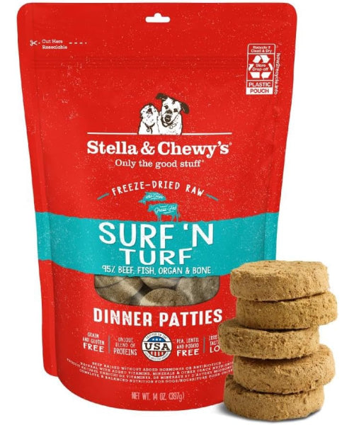 Stella & Chewy's, Dinner Patties Surf 'N Turf Salmon & Beef Recipe Freeze-Dried. 156, 397 y 709 gr. (Copy) (Copy)