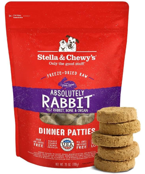 Stella & Chewy's, Dinner Patties Absolutely Rabbit Recipe Freeze Dried. 156, 397 y 709 gr.