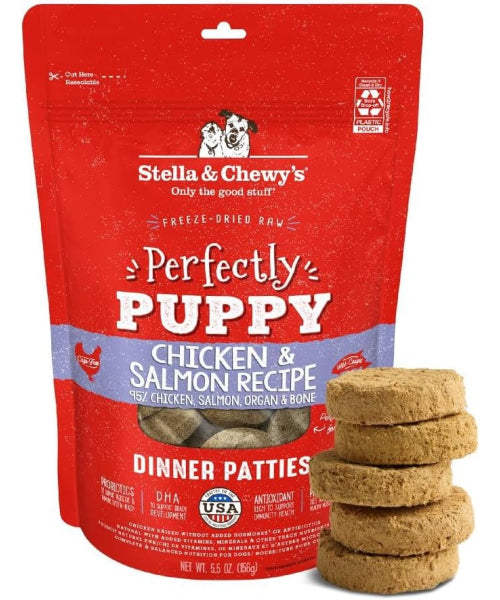 Stella & Chewy's, Dinner Patties Perfectly Puppy Chicken and Salmon Recipe. 156 y 397 gr.
