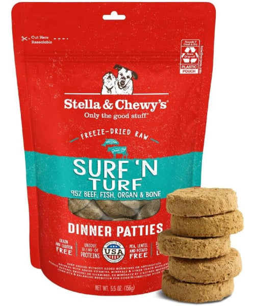 Stella & Chewy's, Dinner Patties Surf 'N Turf Salmon & Beef Recipe Freeze-Dried. 156, 397 y 709 gr. (Copy) (Copy)