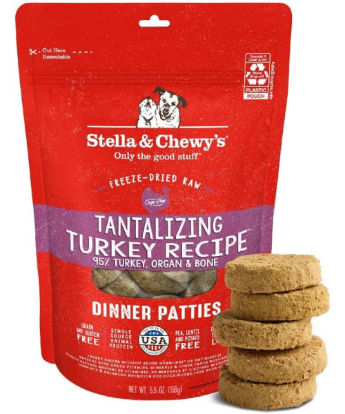Stella & Chewy's, Dinner Patties Turkey Recipe Freeze Dried Puppy and Dog. 156 y 397 gr.