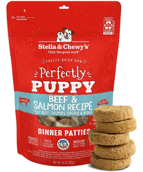 Stella & Chewy's, Dinner Patties Perfectly Puppy Beef and Salmon Recipe. 156 y 397 gr.