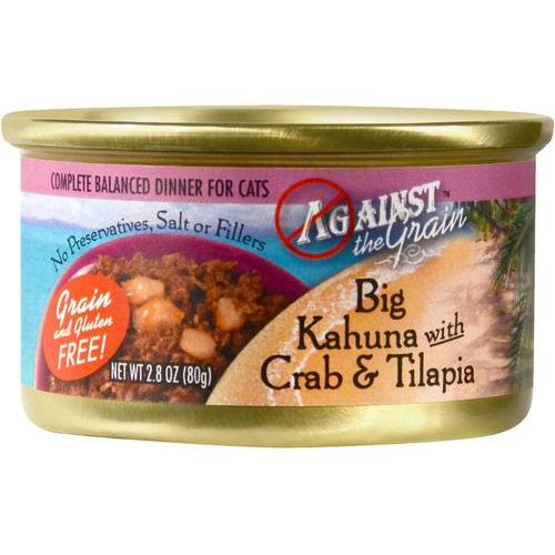 Big Kahuna con cena de cangrejo y tilapia, alimento enlatado sin cereales para gatos, 2.8 oz, caja de 24