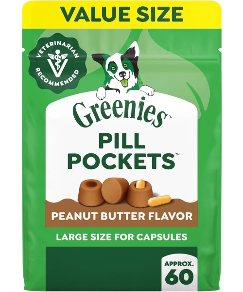 Greenies, Pill Pockets Soft Treats para cápsulas grandes, 5 sabores. 60 chews