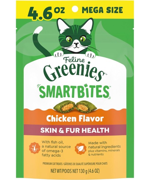Greenies, Feline Smartbites Skin and Fur sabor Pollo. 3 tamaños