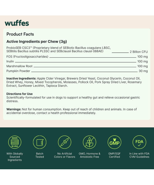Wuffes, Probiotic Gut and Immune Support para Perros. 60 y 120 chews