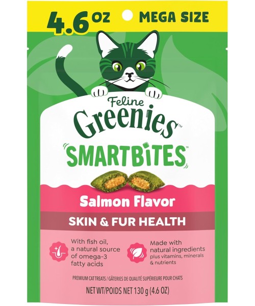 Greenies, Feline Smartbites Skin and Fur sabor Salmón. 3 tamaños