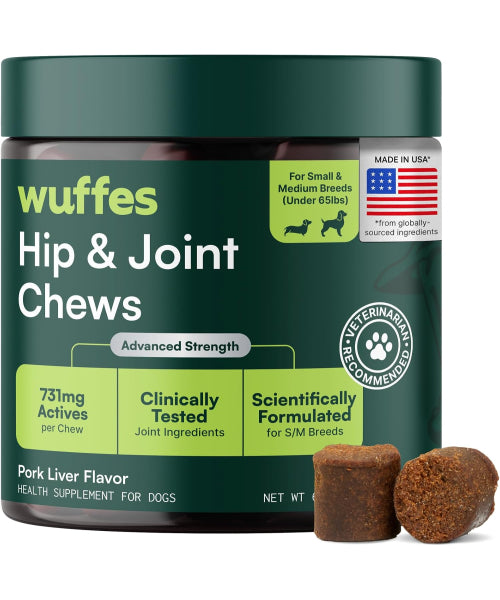 Wuffes, Hip and Joint Supplement para perros de 16 a 29 kg. 60 chews.