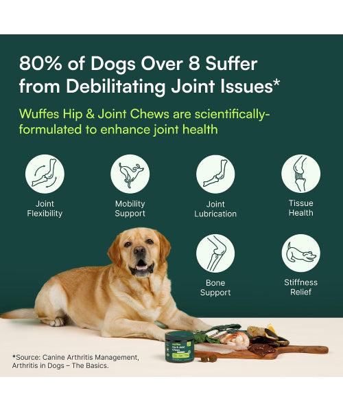 Wuffes, Hip and Joint Supplement para perros de más de 29 kg. 30 chews.
