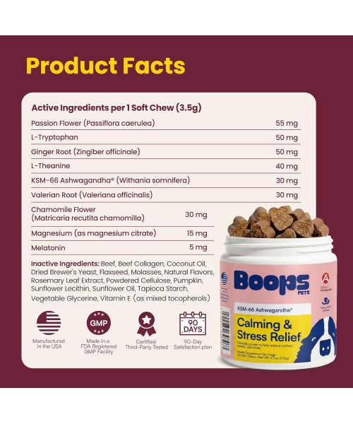 Boops Pets, Calming & Stress Relief KSM Ashwagandha. 30 chews